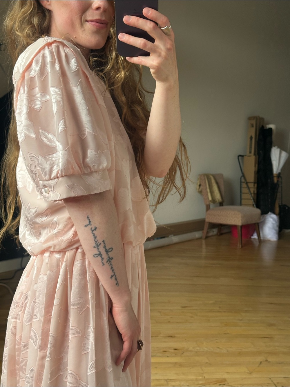 Vintage Women's Blush Pink Floral Midi Dress - Picture 4 of 11